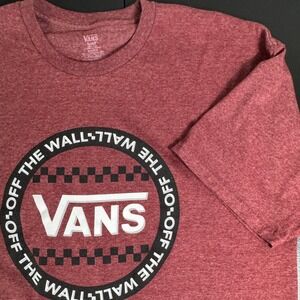 Vans Off The Wall Graphic T Shirt Mens XL Burgundy Red Checkerboard‎ Logo Tee